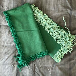 Two 36” x 36” hand crocheted felt card table covers